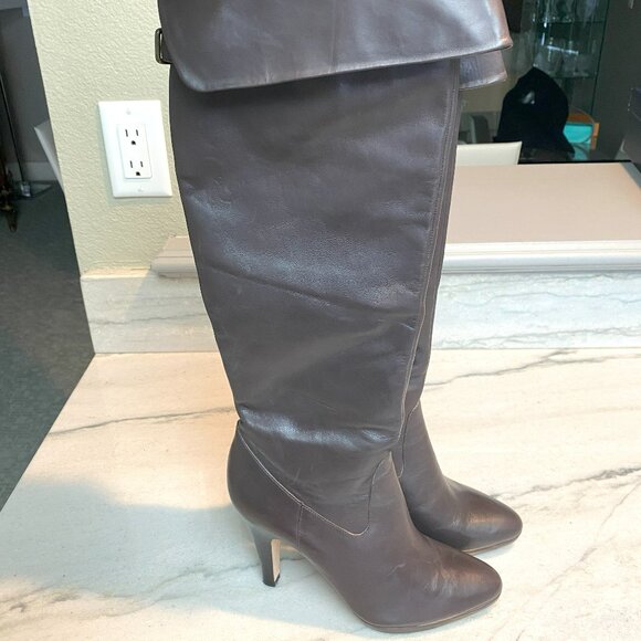 BANANA REPUBLIC Dark Brown Knee-High Boots Size 7 with 4” Heels - Picture 1 of 8